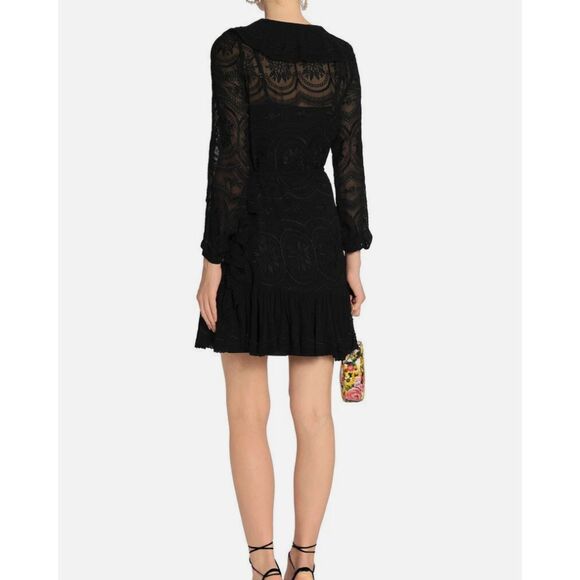 NEEDLE & THREAD Lace Ruffled‎ Wrap Midi Dress Black Sz 6 - Picture 2 of 7